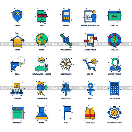 25 Business Concept Mix Flat Color Icon set. Стоковая иллюстрация, агентство Ingram Publishing / Фотобанк Лори