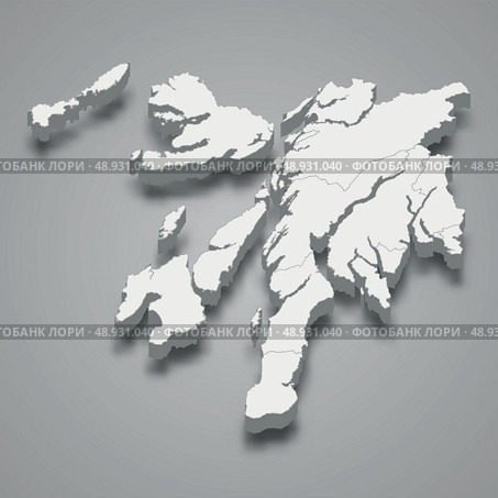 3d isometric map of Argyll and Bute is a region of Scotland, Стоковая иллюстрация, иллюстратор Максим Гребешков / Фотобанк Лори