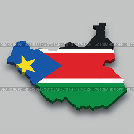3d isometric Map of South Sudan with national flag. Стоковая иллюстрация, иллюстратор Максим Гребешков / Фотобанк Лори