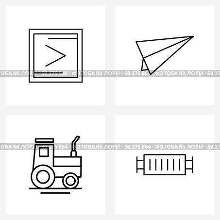 4 Interface Line Icon Set of modern symbols on previous, vehicle, paper plane, farm, bbq Vector Illustration. Стоковая иллюстрация, агентство Ingram Publishing / Фотобанк Лори