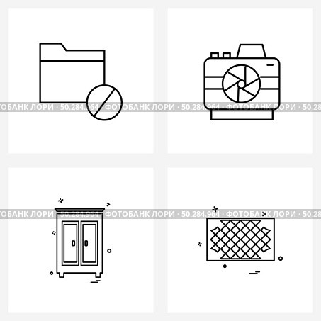4 Universal Icons Pixel Perfect Symbols of folder, cupboard, disable, camera shutter, carpet Vector Illustration. Стоковая иллюстрация, агентство Ingram Publishing / Фотобанк Лори