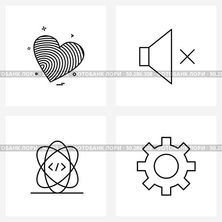 4 Universal Icons Pixel Perfect Symbols of heart, code, loud, mute, programming Vector Illustration. Стоковая иллюстрация, агентство Ingram Publishing / Фотобанк Лори