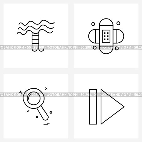 4 Universal Line Icon Pixel Perfect Symbols of swimming pool, interface, bandage, search, forward Vector Illustration. Стоковая иллюстрация, агентство Ingram Publishing / Фотобанк Лори