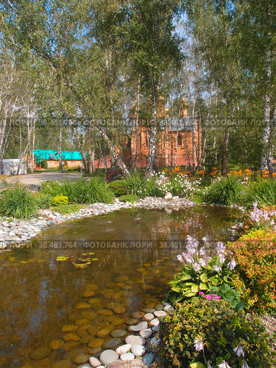 A beautiful pond on the territory of the Achairsky monastery. Стоковое фото, фотограф Александр Карпенко / Фотобанк Лори