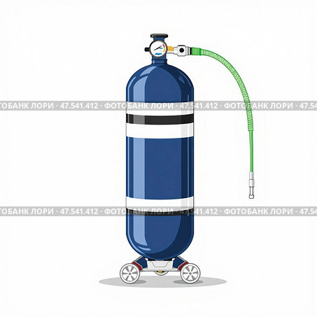 A blue cylinder with a green hose attached to it. Стоковое AI-изображение, AI-художник Екатерина Борисова / Фотобанк Лори