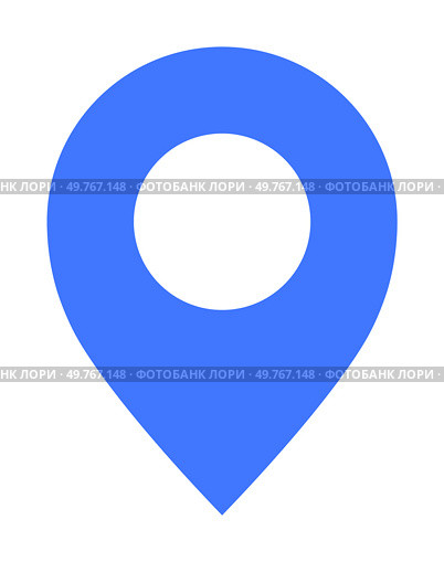 A blue map marker pin represents location with a circular hole in the center against a white background. Themes include navigation, maps, GPS, geolocation, and directions.. Blue Map Marker Pin Pointing Location Symbol with Circular Hole on White Background. Стоковая иллюстрация, агентство Ingram Publishing / Фотобанк Лори