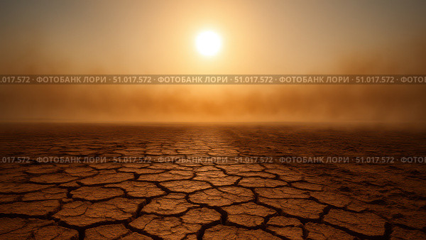 A Breathtaking View of a Dry, Cracked Earth Under a Glowing Sunset, Capturing the Beauty and Harshness of Arid Landscapes. Стоковое фото, фотограф Владимир Федоров / Фотобанк Лори