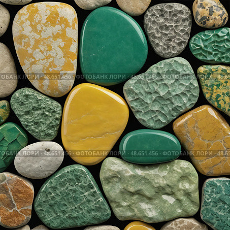 A captivating collection of unakite mineral stones, featuring epidosite in various shapes and vivid hues Generative AI. Стоковое AI-изображение, AI-художник Юлия Петровская / Фотобанк Лори