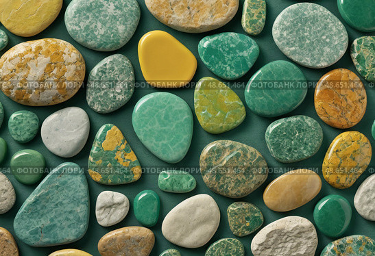 A captivating collection of unakite mineral stones displays an array of colors and textures, highlighting the intricate beauty of coarse grained metamorphic rock Generative AI. Стоковое AI-изображение, AI-художник Юлия Петровская / Фотобанк Лори