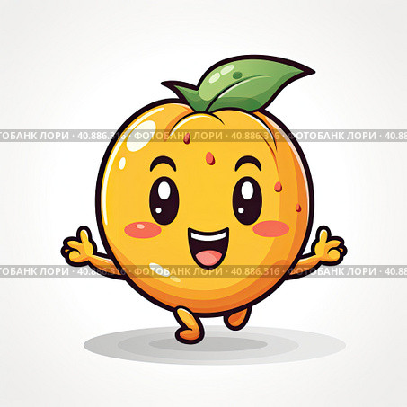 A cheerful red cartoon orange runs to meet the viewer on a white background. Created by AI. Стоковое AI-изображение, AI-художник Ярославский Максим / Фотобанк Лори