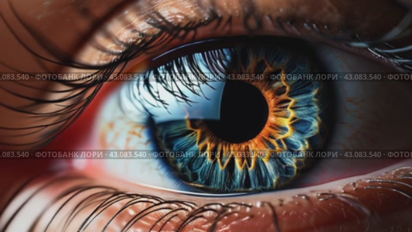 a closeup shoot to blue eyes. reflection at eyeball is clear. optics salon. Стоковое AI-видео, аниматор Ирина Михайличенко / Фотобанк Лори