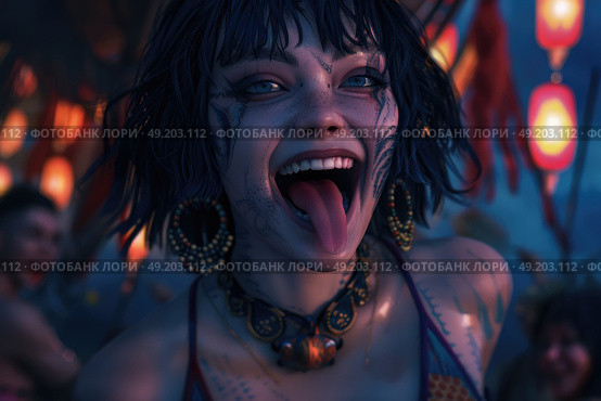 A detailed view of a person with their mouth wide open, likely in the act of speaking, singing, or expressing surprise. Стоковое AI-изображение, AI-художник Данила Большаков / Фотобанк Лори