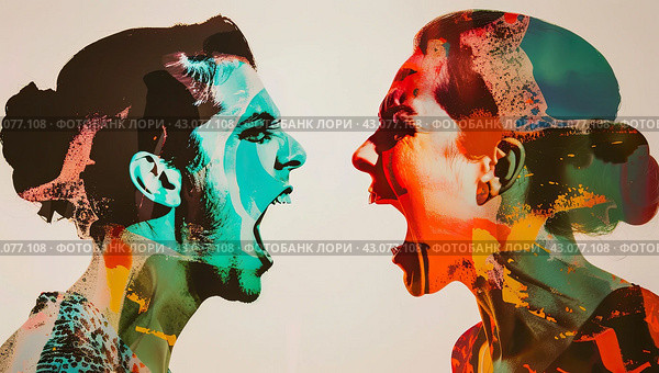 A double image of a screaming man and a woman. Стоковое AI-изображение, AI-художник Ярославский Максим / Фотобанк Лори
