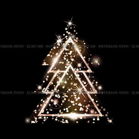 A geometric Christmas tree. Rose Gold Glitter. Стоковая иллюстрация, иллюстратор Анастасия Филиппова / Фотобанк Лори