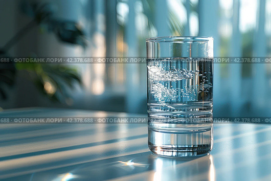 A glass of clean drinking water,Generative AI. Стоковое AI-изображение, AI-художник Анна Кривицкая / Фотобанк Лори