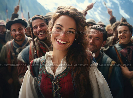 A group of Austrians in national dress. Стоковое AI-изображение, AI-художник Кирилл Черезов / Фотобанк Лори