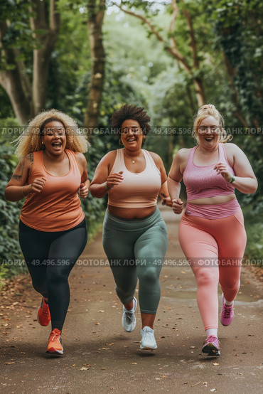 A group of women, wearing sports attire, sprinting together down a dusty rural road on a sunny day. Стоковое AI-изображение, AI-художник Данила Большаков / Фотобанк Лори