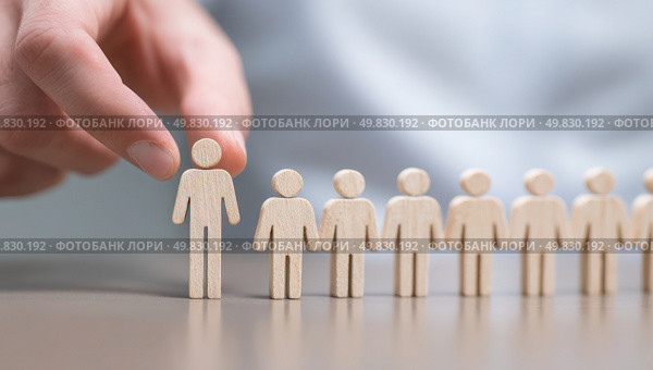 A hand is placing a person in the middle of a group of people. Стоковое AI-изображение, AI-художник Ярославский Максим / Фотобанк Лори