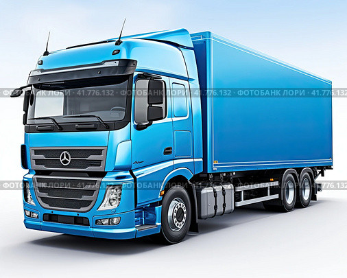 A large blue cargo truck for long-distance cargo transportation. The concept of cargo transportation. Стоковое AI-изображение, AI-художник Ярославский Максим / Фотобанк Лори