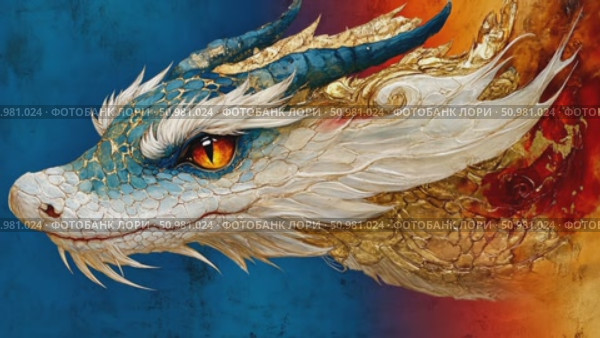 A magnificent dragon with striking blue scales displays its golden features in a stunning fantasy setting during twilight. Стоковое AI-видео, аниматор Данила Большаков / Фотобанк Лори