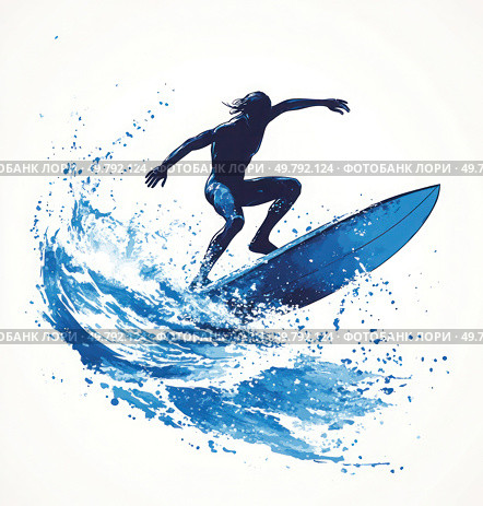 A man is surfing on a wave in the ocean. Стоковое AI-изображение, AI-художник Ярославский Максим / Фотобанк Лори