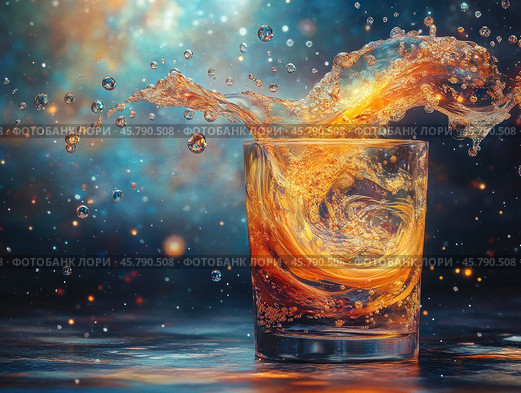 A minimalist illustration of the universe inside a tall glass. Стоковое AI-изображение, AI-художник Ярославский Максим / Фотобанк Лори