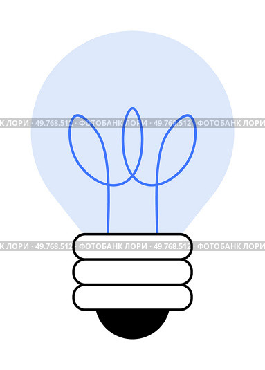 A minimalistic light bulb with unique blue filament inside a soft blue bulb. Ideal for innovation, inspiration, creativity, electrical concepts, and technology. Simple vector style.. Simplistic Light Bulb with Innovative Filament Design in Minimalist Style for Creativity and Ideas Concepts. Стоковая иллюстрация, агентство Ingram Publishing / Фотобанк Лори