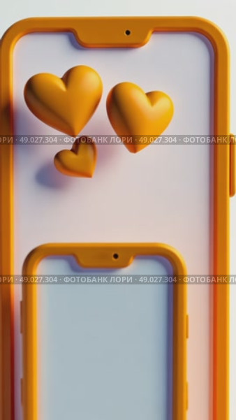 A modern 3D icon of a smartphone displaying Eid greetings with floating emoji hearts above it in children cartoon style. Стоковое AI-видео, аниматор Sergey Grishin / Фотобанк Лори