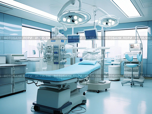 A modern medical bed and a special device in a modern intensive care unit. Generated by AI. Стоковое AI-изображение, AI-художник Ярославский Максим / Фотобанк Лори
