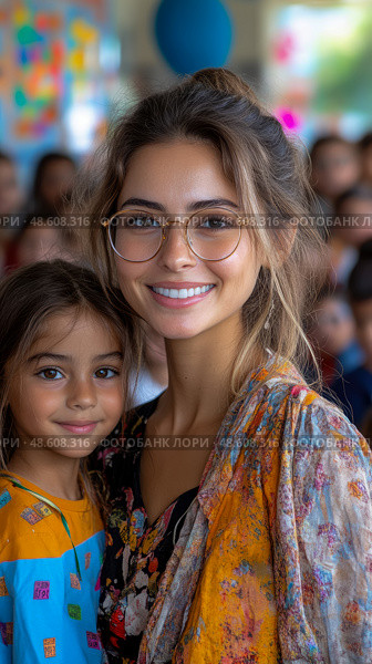 A mother and daughter portrait sharing a loving moment. Стоковое AI-изображение, AI-художник Данила Большаков / Фотобанк Лори
