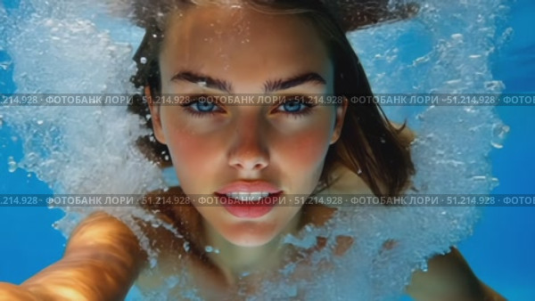 A person creates vibrant splashes while diving into a crystal-clear pool, surrounded by a tropical paradise and bright sunlight. Стоковое AI-видео, аниматор Данила Большаков / Фотобанк Лори