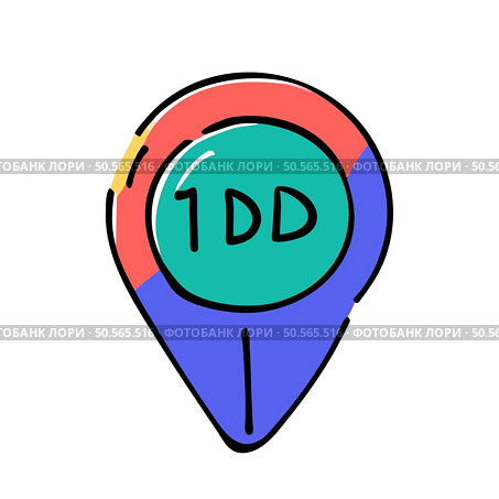 A playful and colorful cartoon style location pin with the text 1DD inside. Perfect for websites. social media. and mobile apps. Стоковая иллюстрация, агентство Ingram Publishing / Фотобанк Лори