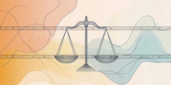 A scale with a black and white image of a gavel on it. Стоковое AI-изображение, AI-художник Ярославский Максим / Фотобанк Лори