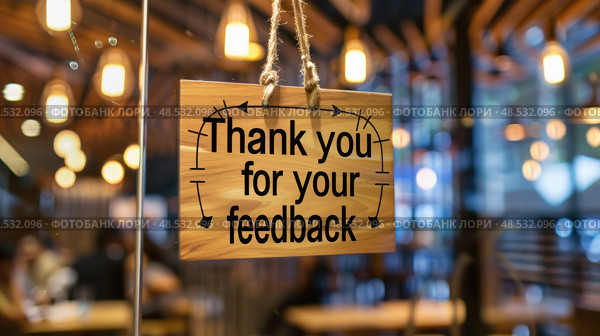 A sign displaying the words Thank You for Your Feedback in a clear and readable font. Стоковое AI-изображение, AI-художник Данила Большаков / Фотобанк Лори