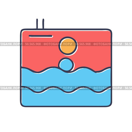 A simple and colorful illustration of a photo frame with a sea and sky scene.  Perfect for representing the theme of travel. vacation. or memories. Стоковая иллюстрация, агентство Ingram Publishing / Фотобанк Лори