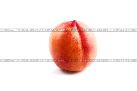 A smooth red peach on a white background vertically. Стоковое фото, фотограф Ярославский Максим / Фотобанк Лори