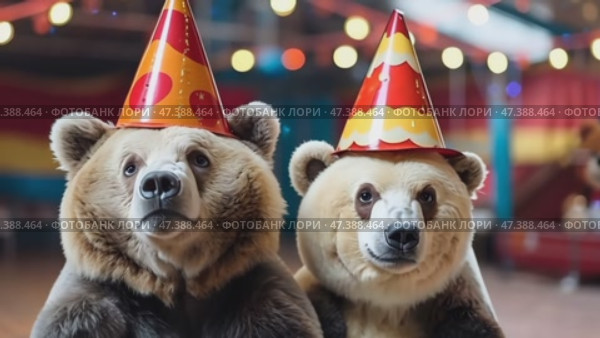 A teddy bear toy on the background of a circus. Стоковое AI-видео, аниматор Ирина Старикова / Фотобанк Лори