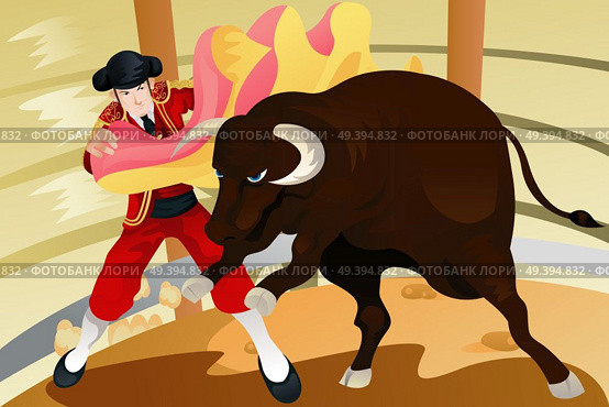 A vector illustration of a matador fighting a bull. Стоковая иллюстрация, агентство Ingram Publishing / Фотобанк Лори