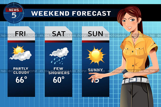 A vector illustration of a TV weather reporter at work. Стоковая иллюстрация, агентство Ingram Publishing / Фотобанк Лори