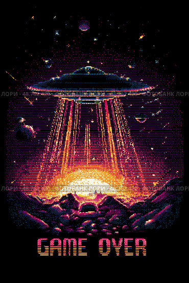 A video game poster with an alien spaceship. Стоковое AI-изображение, AI-художник Ярославский Максим / Фотобанк Лори