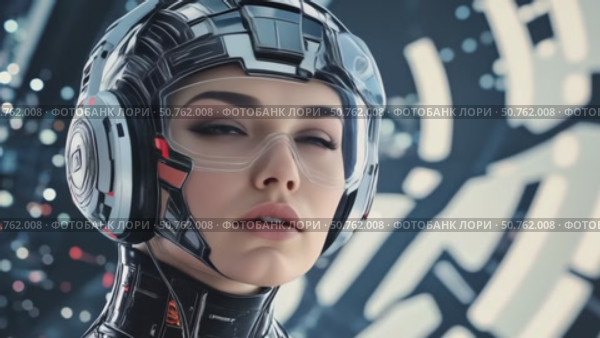 A woman in a futuristic outfit with a helmet on her head. Стоковое AI-видео, аниматор Виктория Кольцова / Фотобанк Лори