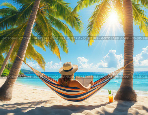 A woman is reading a book on a beach. Стоковое AI-изображение, AI-художник Ярославский Максим / Фотобанк Лори