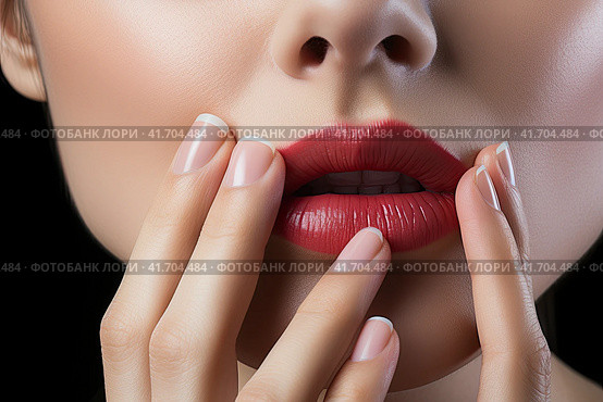 A young unrecognized beautiful girl put her hands to her face and smiles. Close-up. Generated by AI. Стоковое AI-изображение, AI-художник Ярославский Максим / Фотобанк Лори