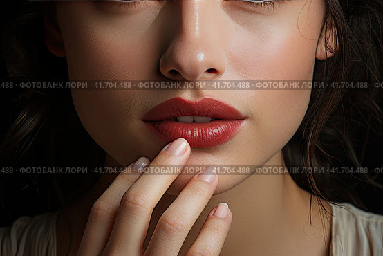 A young unrecognized beautiful girl put her hands to her face and smiles. Close-up. Generated by AI. Стоковое AI-изображение, AI-художник Ярославский Максим / Фотобанк Лори