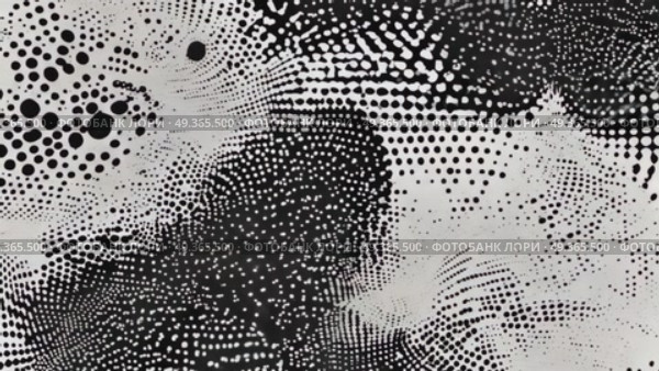 Abstract black and white design featuring circular shapes and vertical lines. The composition includes dots and splatters, creating a modern artistic effect. Стоковое AI-видео, аниматор Ольга Невская / Фотобанк Лори