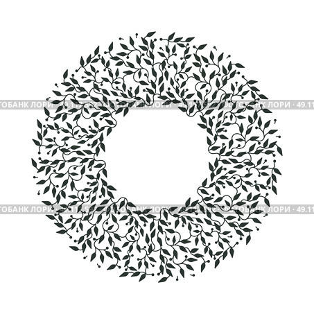 Abstract black color frame design, isolated template on white background. Circle made emblem with leaves. Spa concept monogram, natural badge. Vector decoration for fashion, cosmetics, beauty industry. Стоковая иллюстрация, агентство Ingram Publishing / Фотобанк Лори
