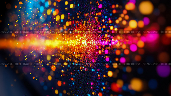 Abstract Colorful Light Burst Background: A vibrant, dynamic display of multicolored lights and bokeh effects, perfect for design projects needing a dazzling backdrop. Стоковое AI-изображение, AI-художник Данила Большаков / Фотобанк Лори