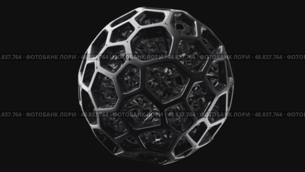 Abstract geometric black and white sphere with hexagonal patterns. Стоковое AI-видео, аниматор KATERINA AI / Фотобанк Лори