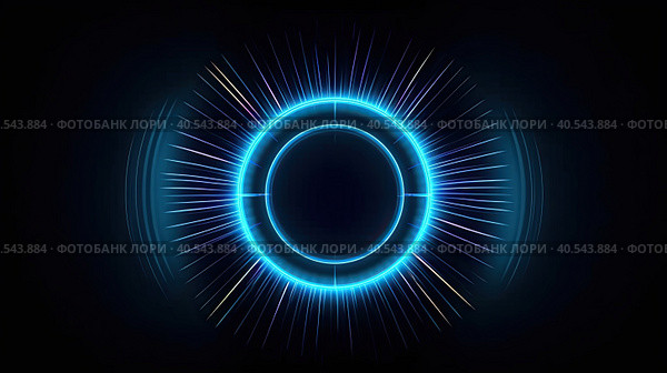 Abstract glowing circular lines on a dark blue background. Artistic design in geometric stripes. Modern shiny blue lines. Futuristic technological concept. The illustration was created by AI. Стоковое AI-изображение, AI-художник Ярославский Максим / Фотобанк Лори