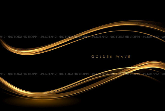 Abstract Gold smoke Waves. Shiny golden moving lines design element with glitter effect on dark background for gift, greeting card and disqount voucher. Awarding background. Abstract Gold Waves. Shiny golden moving lines design element with glitter effect on dark background for greeting card and disqount voucher. Стоковая иллюстрация, агентство Ingram Publishing / Фотобанк Лори